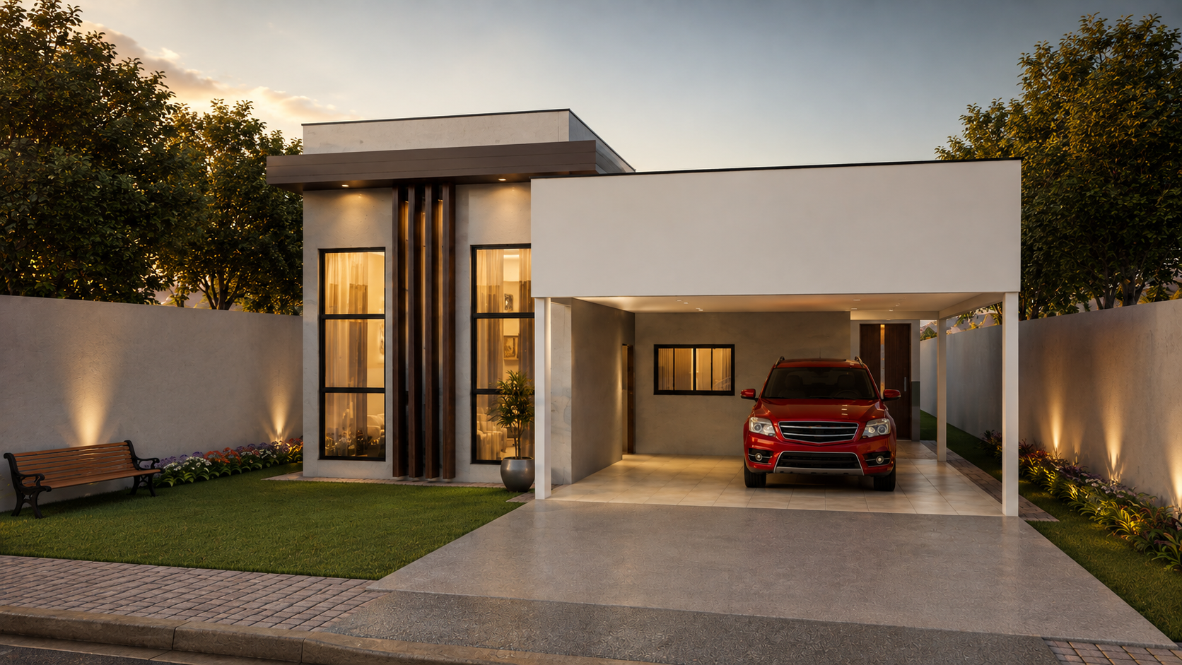 Planta de casa Planta De Casa Térrea Com 2 Quartos Sendo 1 Suíte — 2 quartos, 1 suíte, 2 banheiros, 2 vagas de garagem, 160.85 m² de área construída, terreno 15x30