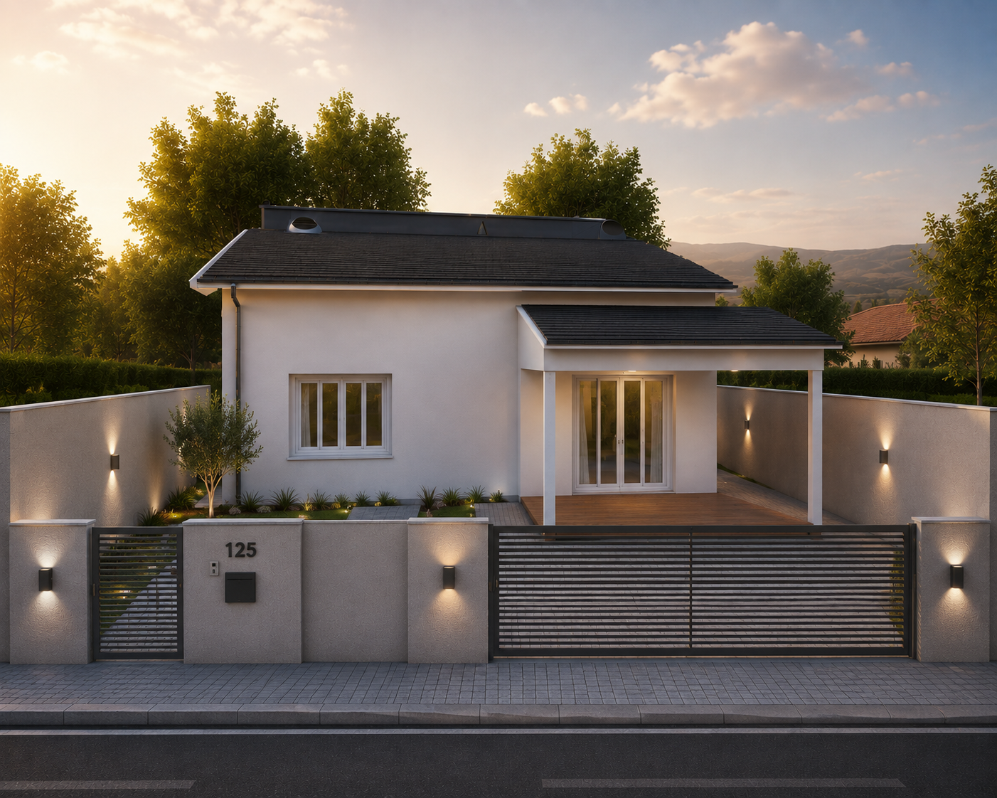 Planta de casa Casa Moderna - Sala E Cozinha Na Frente — 3 quartos, 1 suíte, 2 banheiros, 88.86 m² de área construída, terreno 10x20