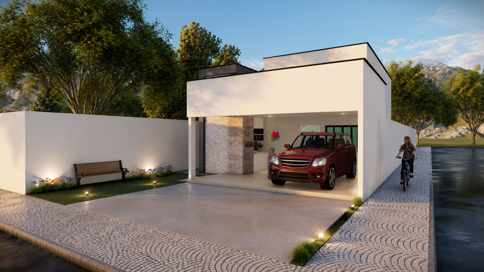 Planta de casa Casa Com 3 Quartos Sendo 1 Suíte Com Closet E Garagem Pra 2 Carros — 3 quartos, 1 suíte, 2 banheiros, 2 vagas de garagem, 128.54 m² de área construída, terreno 10x24