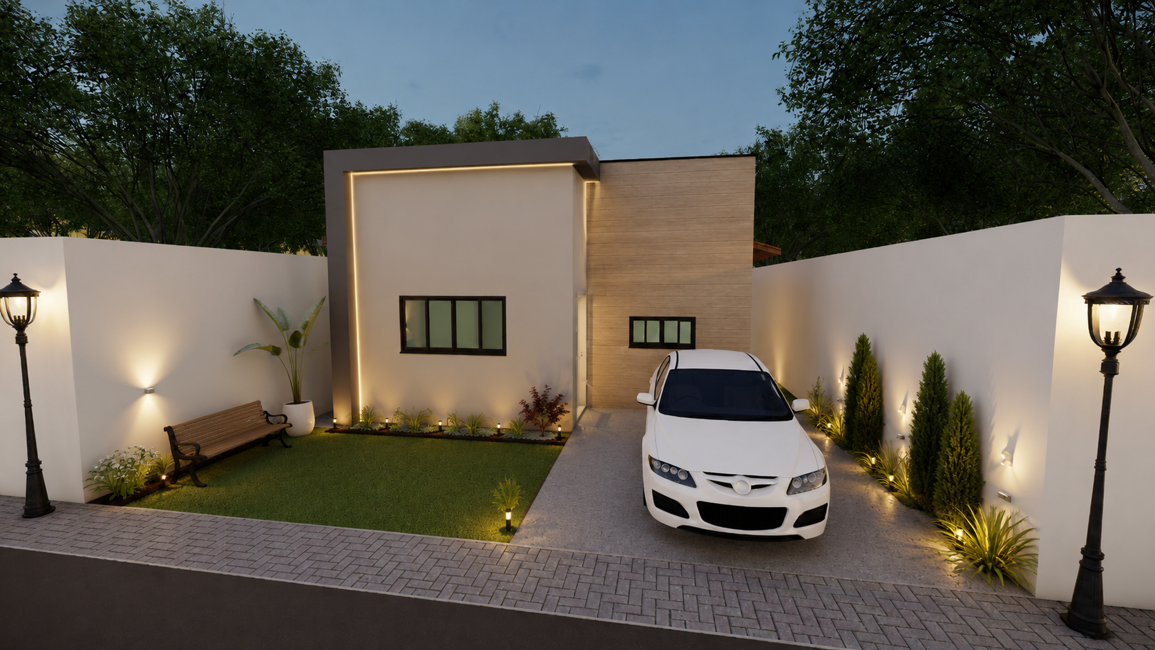 Planta de casa Casa Com 01 Quarto E Suite Com Closet (Espelho) — 2 quartos, 1 suíte, 2 banheiros, 88.5 m² de área construída, terreno 10x25